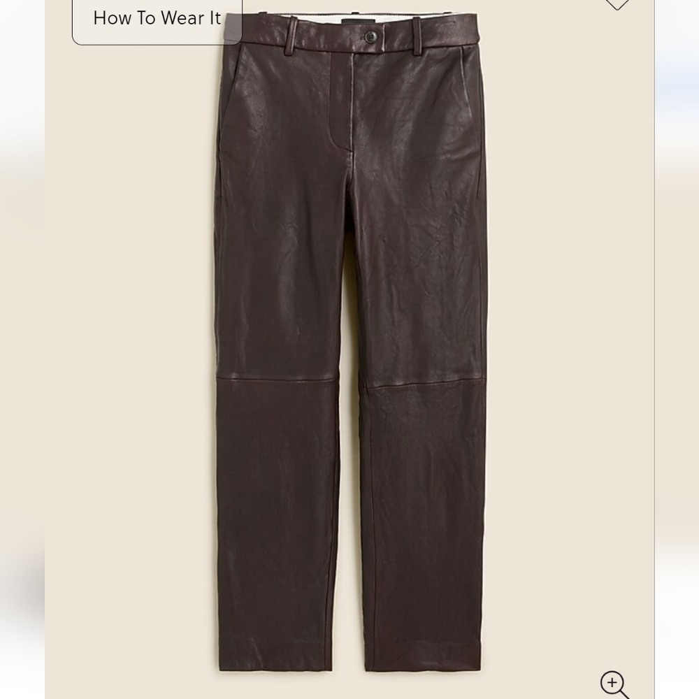 J Crew Collection Leather straight-leg pant in 100% leather CC491 SZ 4 NWT Brown